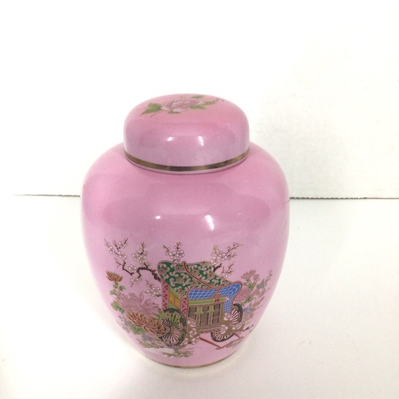 Vintage Chinese pink floral porcelain ginger jar.